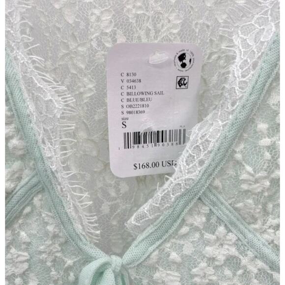 (S) NWT Free People Petra Lace Long Sleeve Mini Dress Billowing Sail Mint - Picture 3 of 8